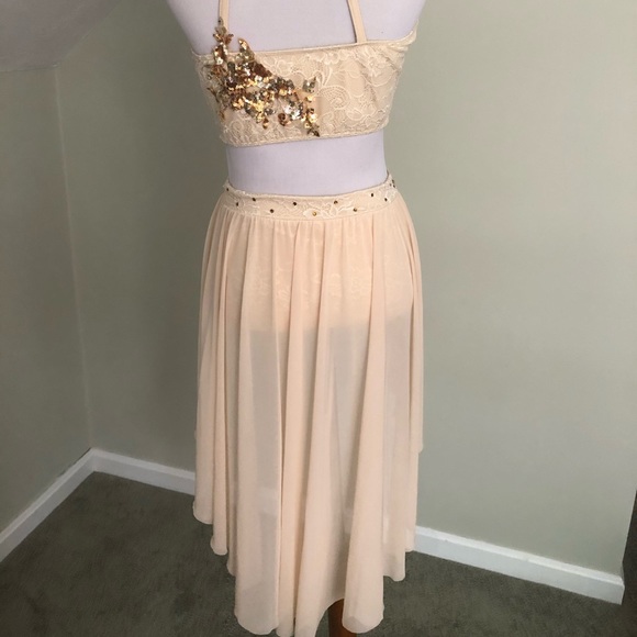 ART STONE Custom lyrical two piece dance costume Gold & Cream - Picture 4 of 6